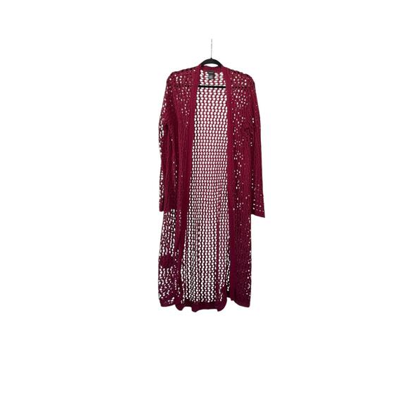 Rue21 Burgundy Fishnet Open Front Cardigan Wrap Boho X-Large - Picture 2 of 7